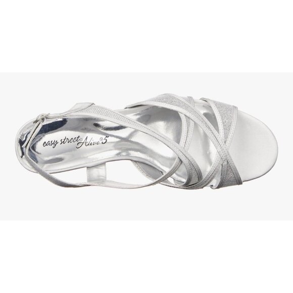 Easy Street Tristen Mesh Insert Size 10 Silver NWB Chunky Kitten Heel 2" - Picture 7 of 12